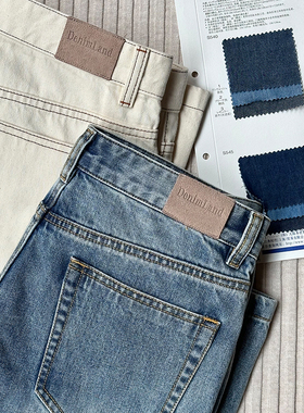 CARMURAT那不勒斯象牙白浅蓝单宁全棉赤耳中高腰休闲五袋牛仔裤