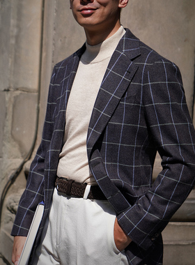 CM那不勒斯皇后英产Harrisons灰紫色窗格安哥拉兔毛定制西服42