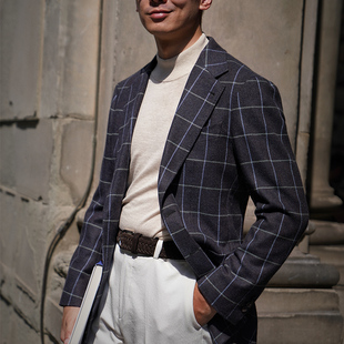 CM那不勒斯皇后英产Harrisons灰紫色窗格安哥拉兔毛定制西服42