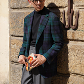 CM那不勒斯皇后墨蓝绿格纹全羊毛全麻衬男士 西服636