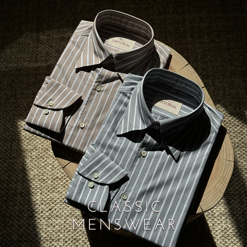 CM那不勒斯皇后深卡其/中灰色条纹特细Open weave休闲衬衫438/437