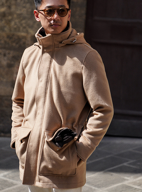 CM那不勒斯皇后正驼色羊毛羊绒混纺派克中长款男士派克风衣155