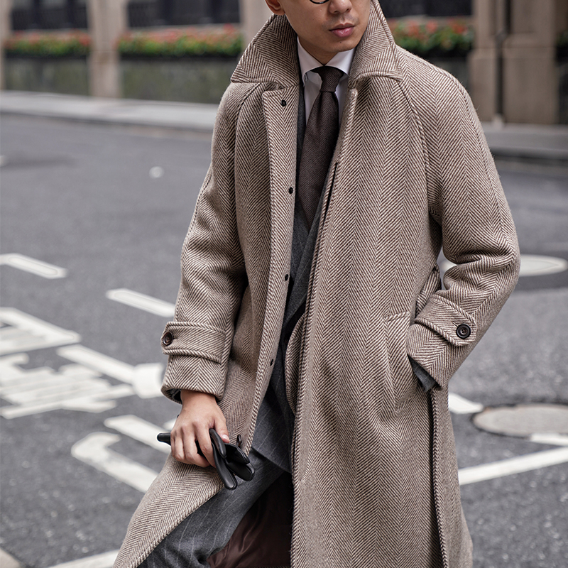 CM那不勒斯皇后浅驼色人字纹羊毛羊驼混纺巴尔玛肯大衣251