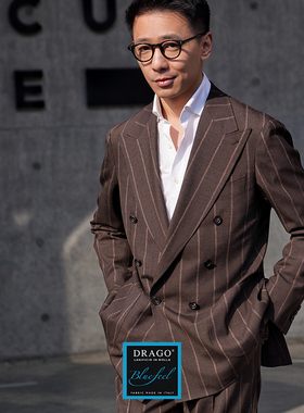 CM那不勒斯皇后意大利Drago深咖色断点条纹全羊毛全麻衬套装366