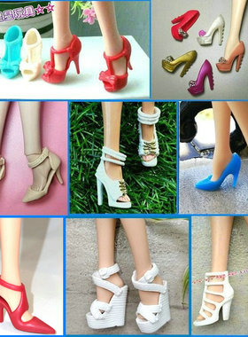 新款6分换装娃娃玩具服装配件鞋子ST超模FR尖头鞋高跟鞋坡跟凉鞋