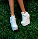 子常规小踮脚芭芘娃娃关节体穿白色坡跟绑带短靴 正散货娃娃配件鞋