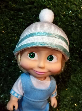 玛莎娃娃licca芭芘等等可戴可爱天蓝条纹边白色毛球帽