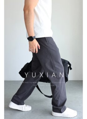 YUXIAN方格高弹速干休闲直筒长裤