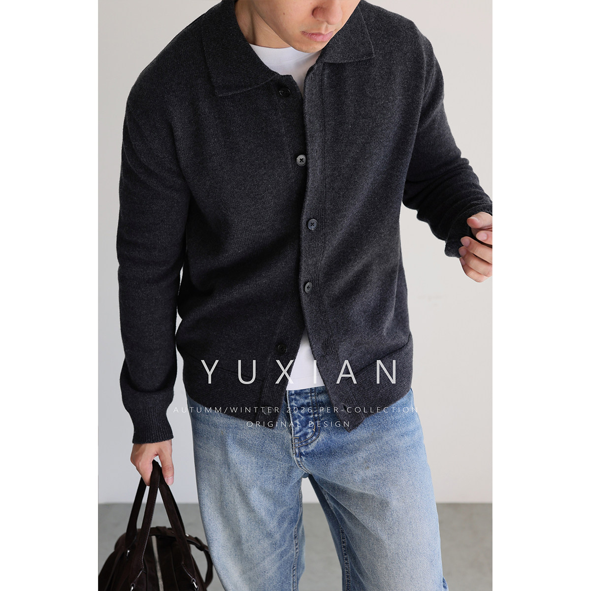 【澳洲美利奴羊毛】老钱重磅蓬松100%羊毛翻领开衫针织长袖毛衣暖