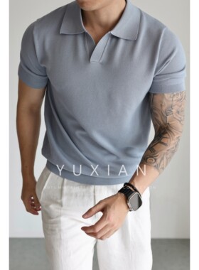 YUXIAN春夏海鸥领针织短袖T恤