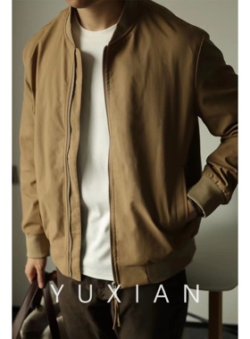 YUXIAN余闲棒球棉服夹克基础款纯色复古美式外套休闲飞行员春秋男