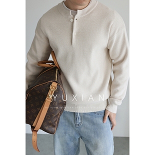 秋冬季 男士 重磅针织亨利领抗起球毛衣休闲通勤纯色长袖 YUXIAN美式