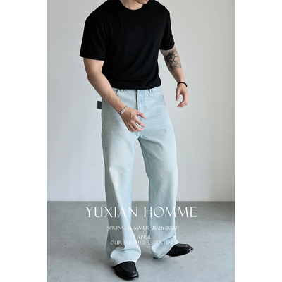 YUXIAN水洗做旧ROW风宽松牛仔裤