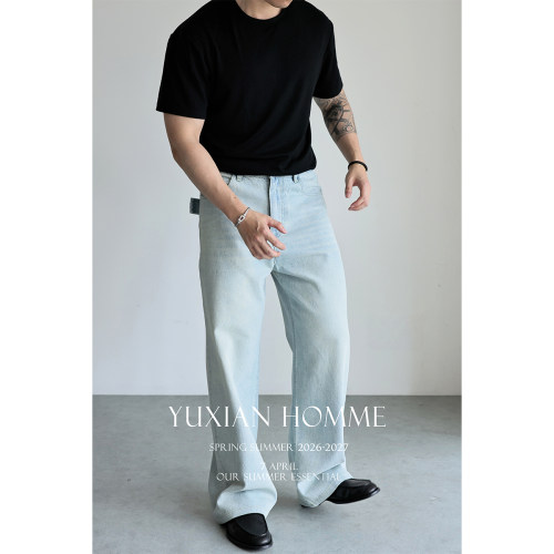 YUXIAN水洗做旧ROW风宽松牛仔裤
