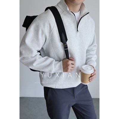 YUXIAN棉质解构立领半拉链卫衣男