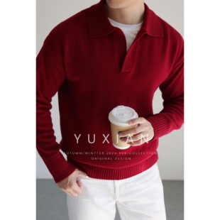 【新禧贺岁系列】美利奴羊毛复古V领针织圣诞新年马年红色毛衣冬