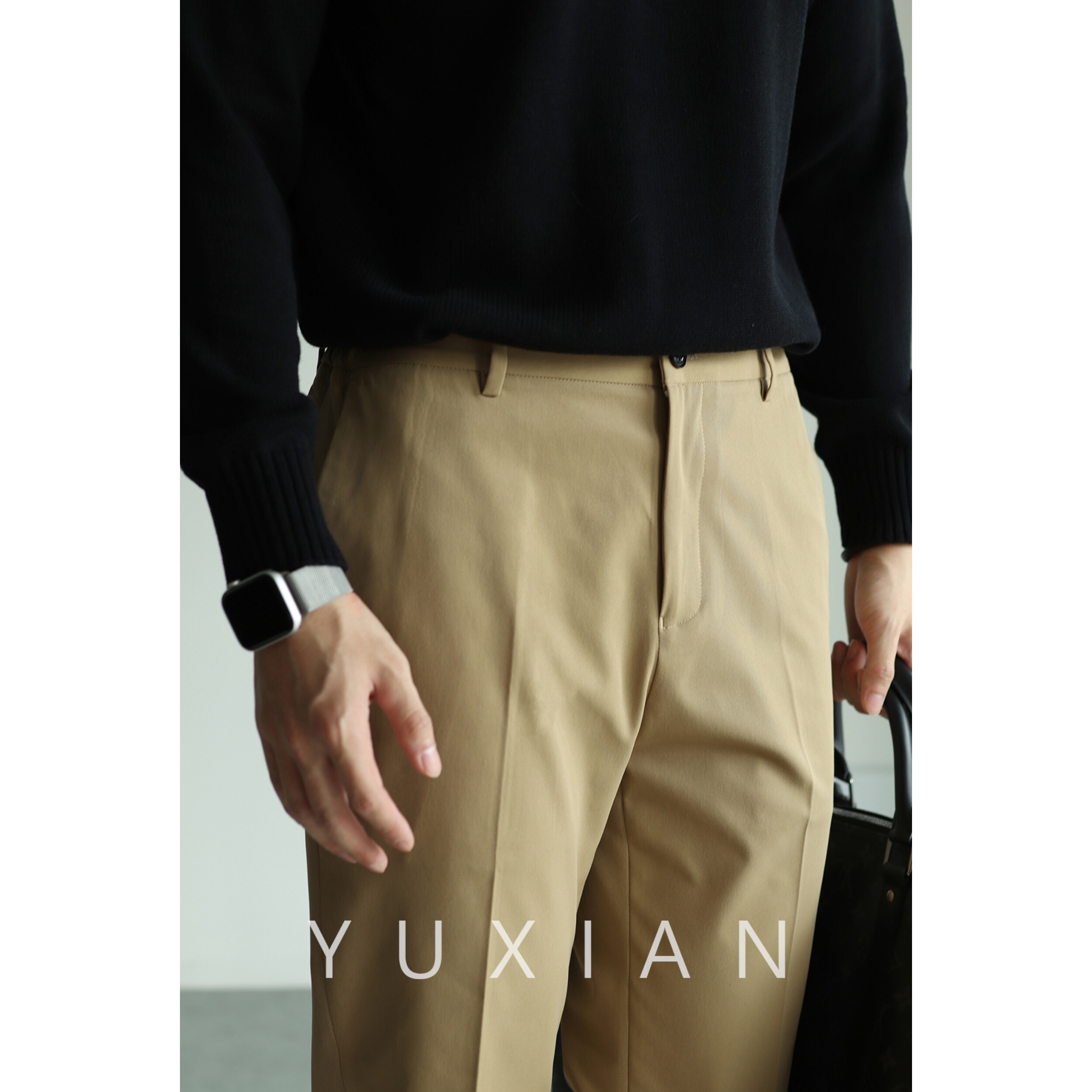 YUXIAN四面弹高端进口全涤仿棉男士休闲西裤长裤九分修身微锥秋季