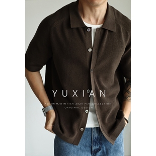 秋季 开衫 弹力男士 YUXIAN精梳棉罗纹肌理高密14针日系休闲针织短袖