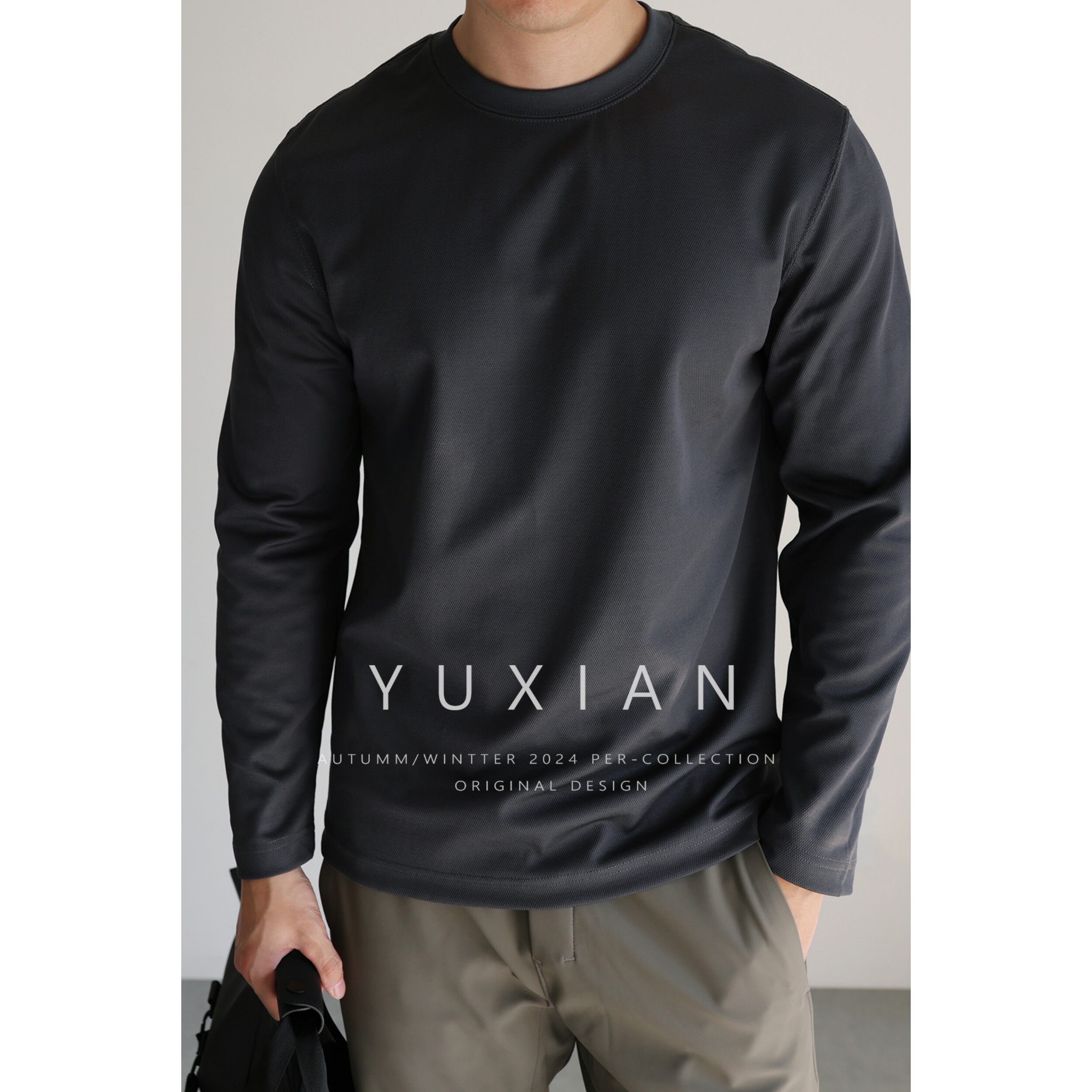 YUXIAN速干小蜂巢肌理7A抗菌运动健身长袖T恤吸湿弹力男士春秋冬