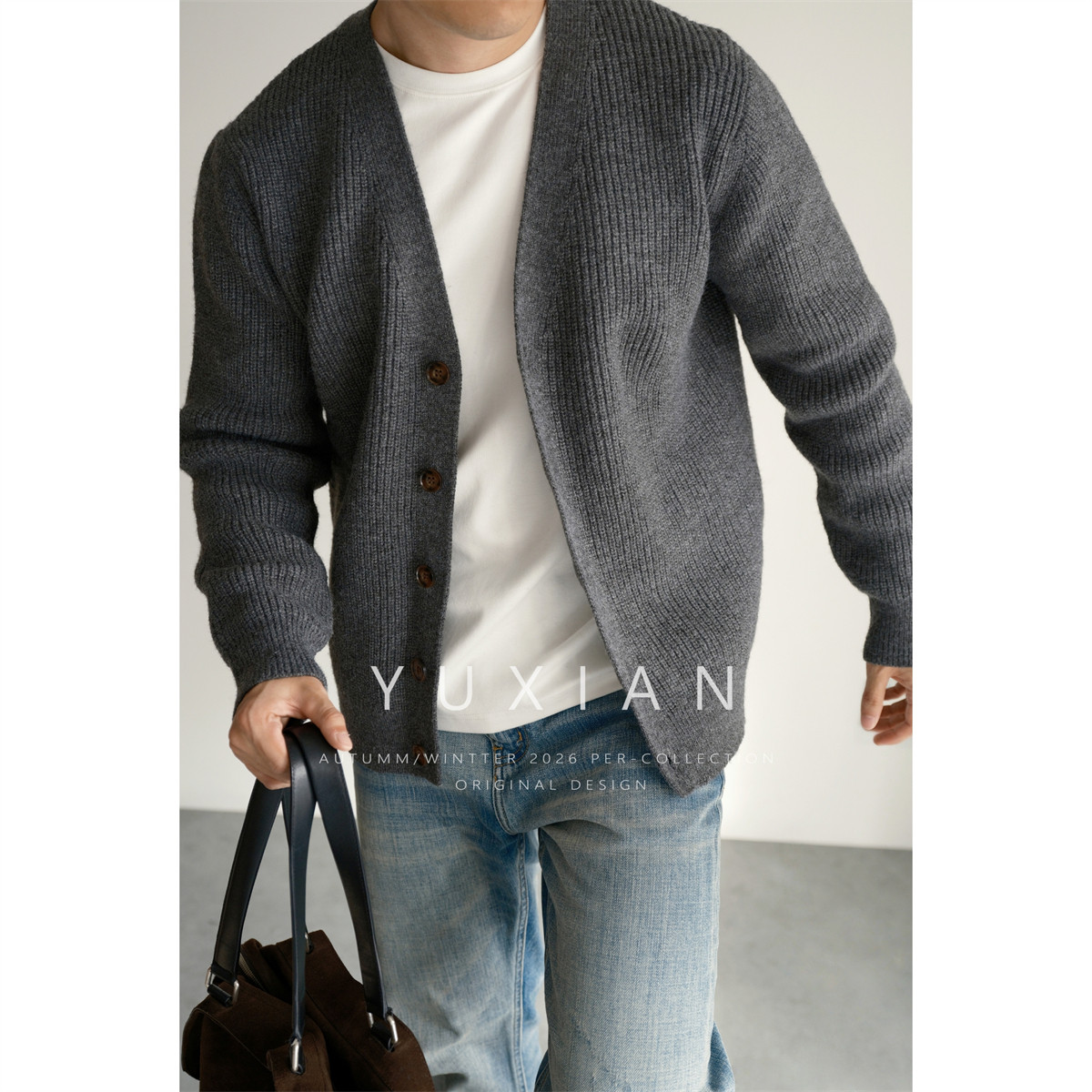 YUXIAN冬季重磅蓬松坑条美式复古V领毛衣开衫休闲商务针织外套男,男装,针织衫/毛衣,淘宝优惠券,粉丝福利购,淘宝优惠卷