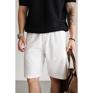 YUXIAN苎麻天丝混纺休闲商务5分短裤 春夏 半松紧透气吸湿弹力男士
