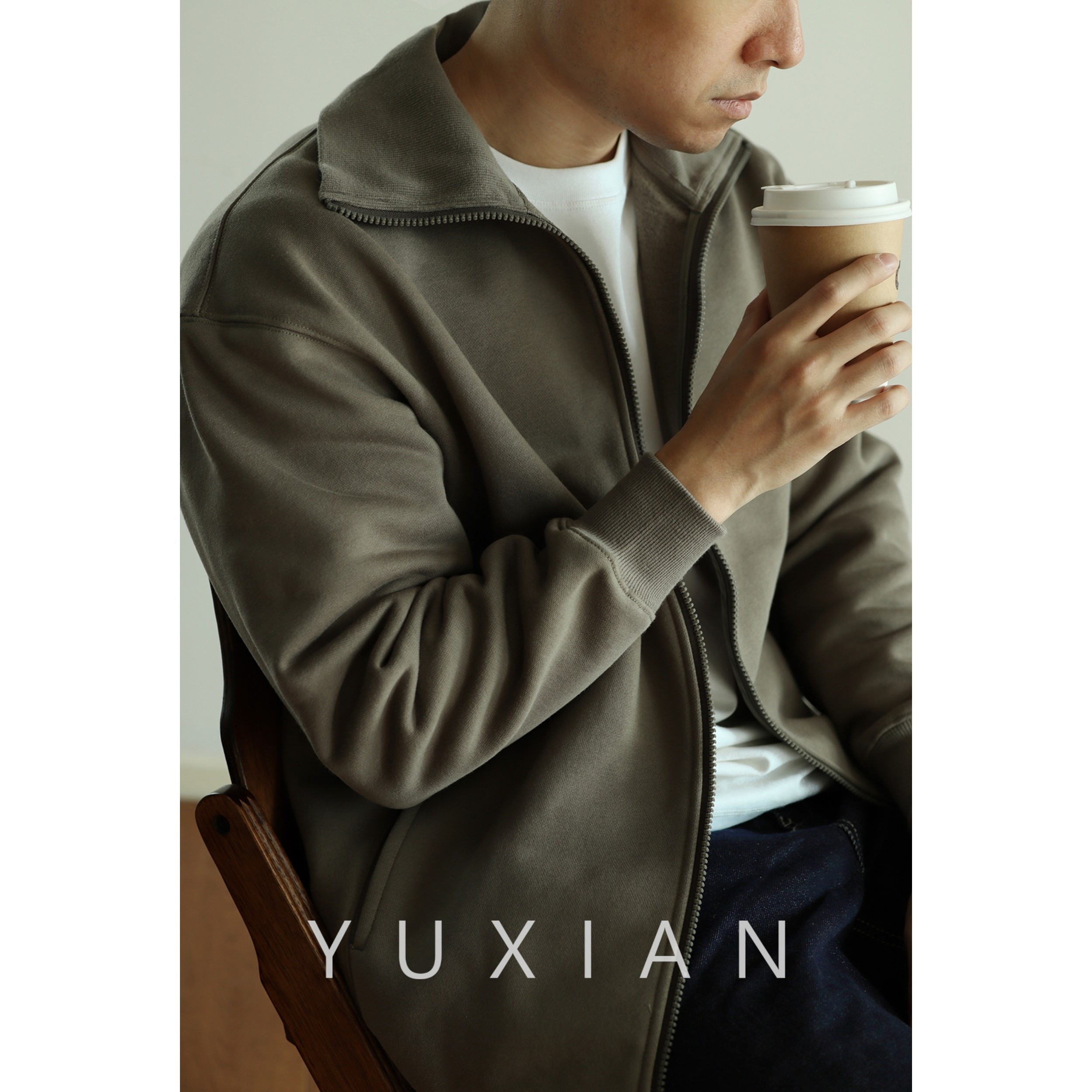 YUXIAN日系复古加绒拉链外套夹克休闲宽松纯色保暖卫衣立领秋冬,男装,夹克,淘宝优惠券,粉丝福利购,淘宝优惠卷