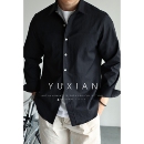 休闲宽松翻领长袖 男士 衬衣春秋 抗皱衬衫 YUXIAN日系酵素洗口袋工装