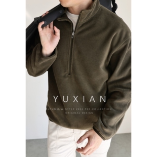 秋冬 日系抓绒半拉链卫衣运动风宽松立领休闲男士 轻盈摇粒绒