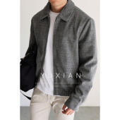 复古老钱短款 羊毛千鸟格 千鸟格全拉链正肩立体裁剪翻领夹克