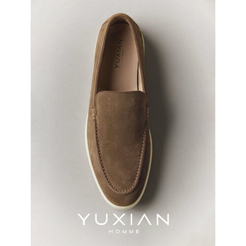 YUXIAN意式牛反绒一脚蹬乐福鞋男