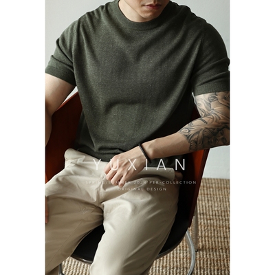 YUXIAN亚麻天丝混纺高密针织短袖