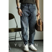 休闲春夏流行复古简约 长裤 YUXIAN余闲水洗做旧牛仔裤 小脚微弹修身