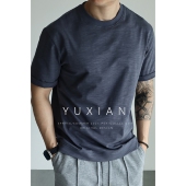 YUXIAN日系竹节棉抗菌透气纯棉宽松短袖 圆领T恤精梳棉休闲春夏季