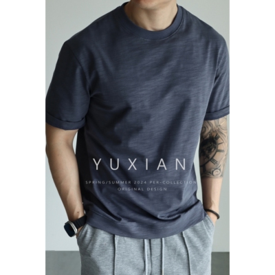 YUXIAN竹节棉日系宽松复古短袖