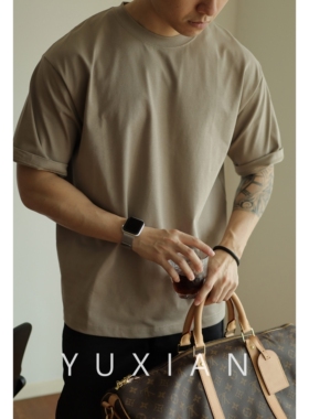 YUXIAN余闲凉感Sorona科技日系廓形宽松T恤重磅男士纯色短袖春夏