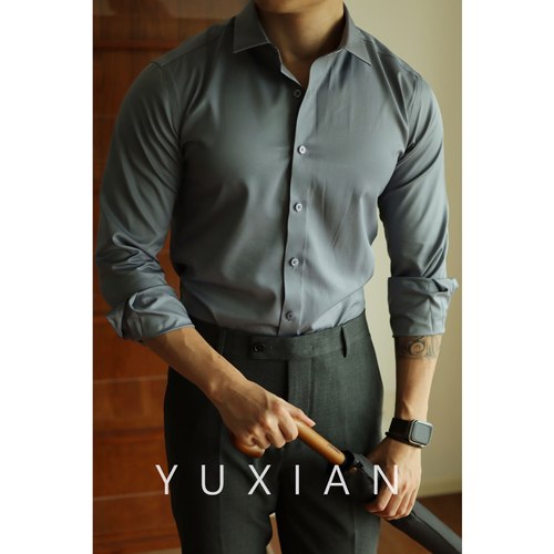 YUXIAN翻领长袖基础抗皱免烫衬衫