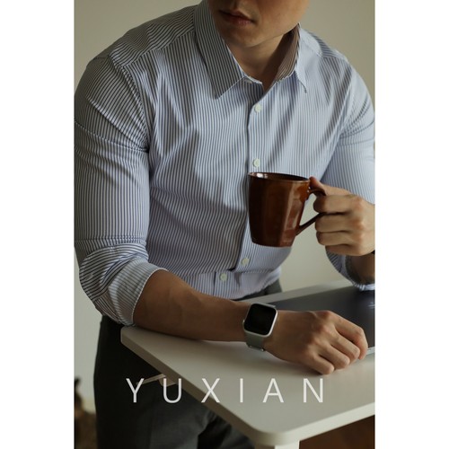 YUXIAN【细腻天丝】条纹抗皱长袖衬衫休闲商务正装男士修身四季款-封面