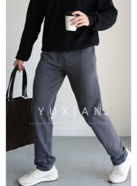 YUXIAN日系精梳长绒棉340克重磅双股纯卫裤男士长裤休闲百搭秋冬