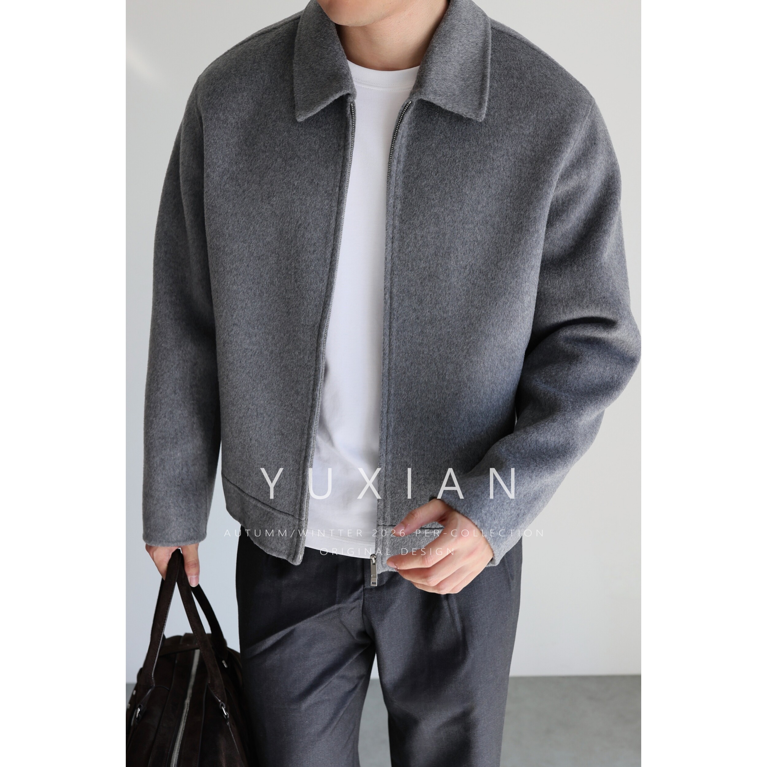 【羊毛山羊绒】意式老钱双面毛呢翻领廓形夹克休闲外套秋冬季男士,男装,毛呢大衣,淘宝优惠券,粉丝福利购,淘宝优惠卷