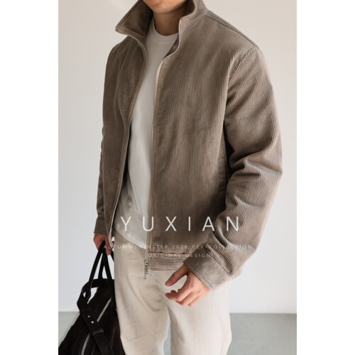 YUXIAN美式纯棉灯芯绒立领夹克