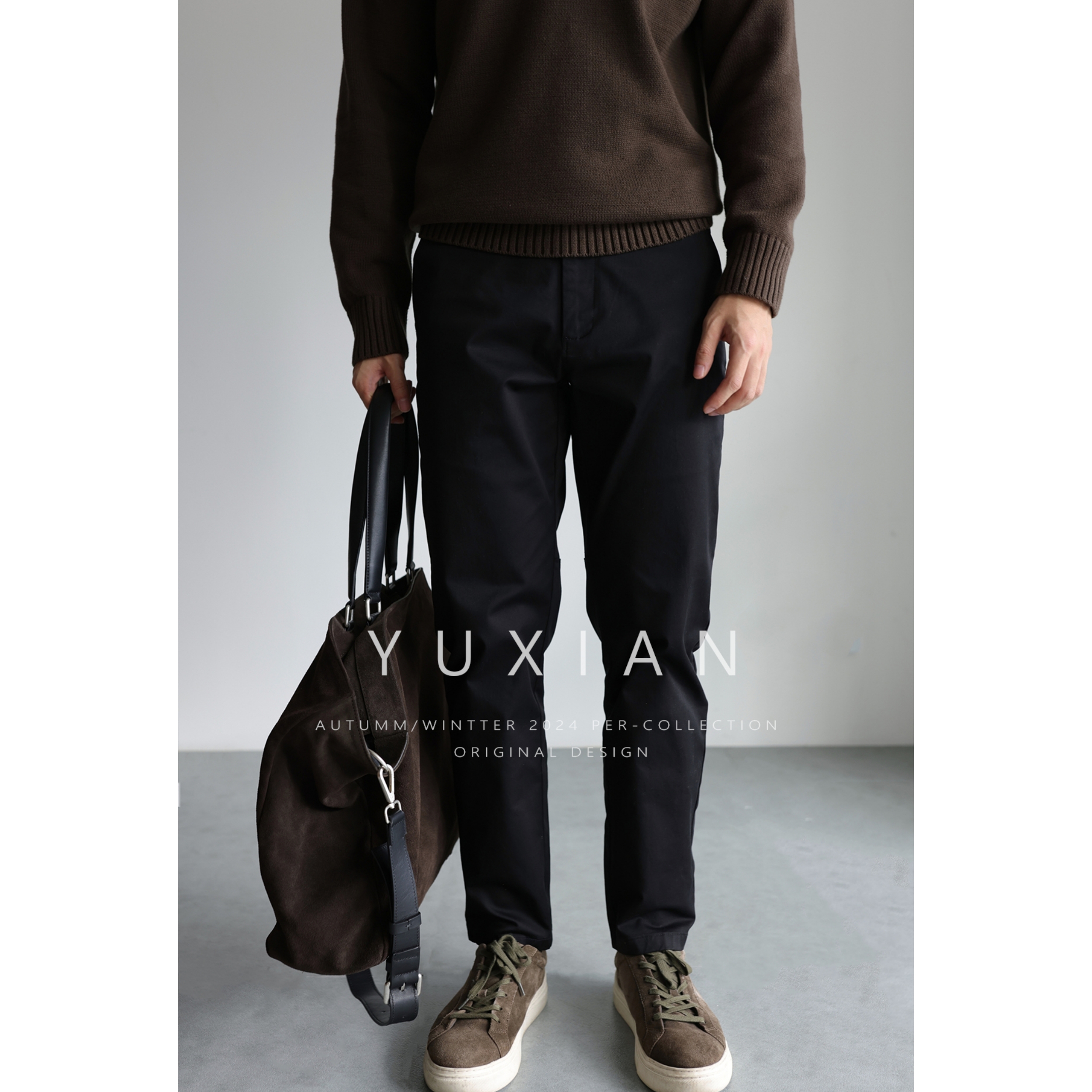 YUXIAN纯棉微弹抗皱商务休闲男士直筒修身小脚休闲百搭长裤秋冬季