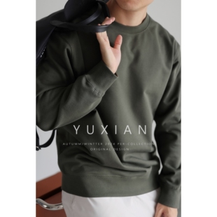 男士 重磅挺阔纯棉圆领纯色套头卫衣厚保暖长袖 秋冬 双股棉工艺