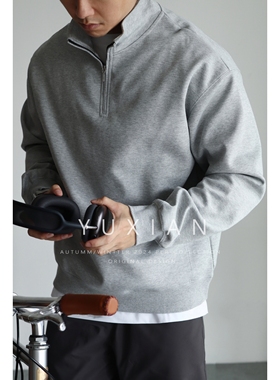 【保暖易打理】重磅棉质立领卫衣半拉链微弹抗皱运动宽松日系秋冬