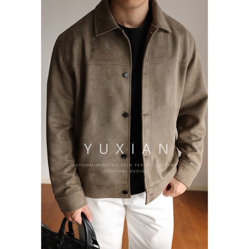 YUXIAN翻领秋冬麂皮绒外套夹克