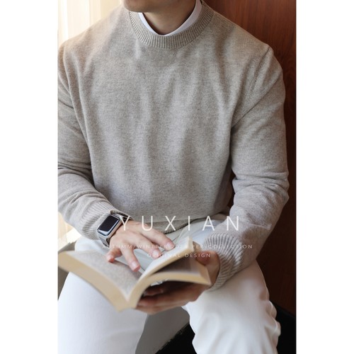 YUXIAN圆领美利奴纯羊毛针织长袖
