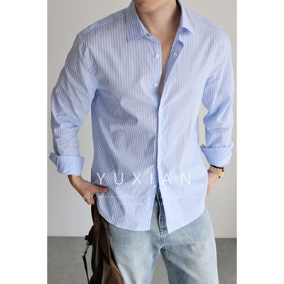 【100%长绒棉】通勤蓝色条纹衬衫
