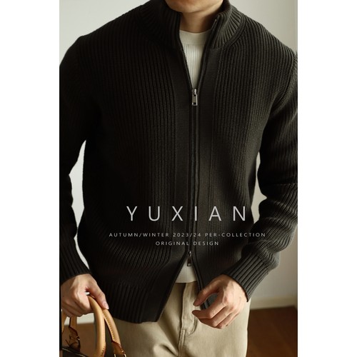 YUXIAN精梳棉中领拉链重磅毛衣