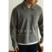 YUXIAN日系翻领半拉链廓形外套休闲宽松简约口袋工装 夹克男士 春秋