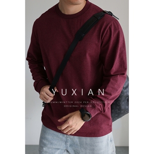 圆领T恤宽松打底休闲百搭纯色情侣 日系全棉花纱长袖 安可拉红