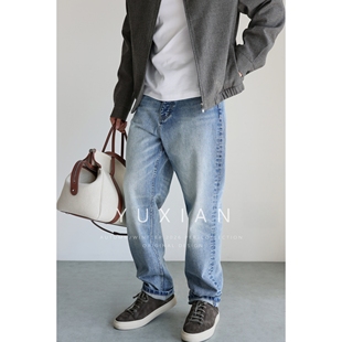 【定织高密竹节】意式老钱水洗猫须重磅牛仔裤棉质直筒宽松休闲裤